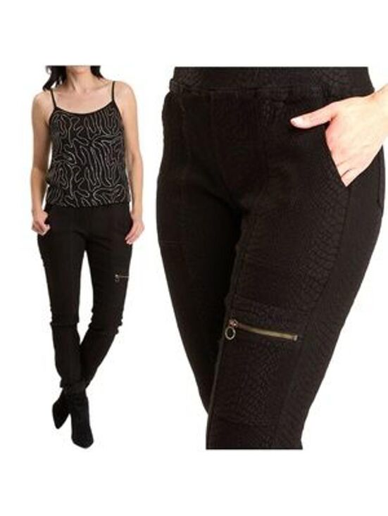 XCVI Pants - XCVI Kamala Textured Snakeskin Cargo Leggings Black Lagenlook Boho Utility XS